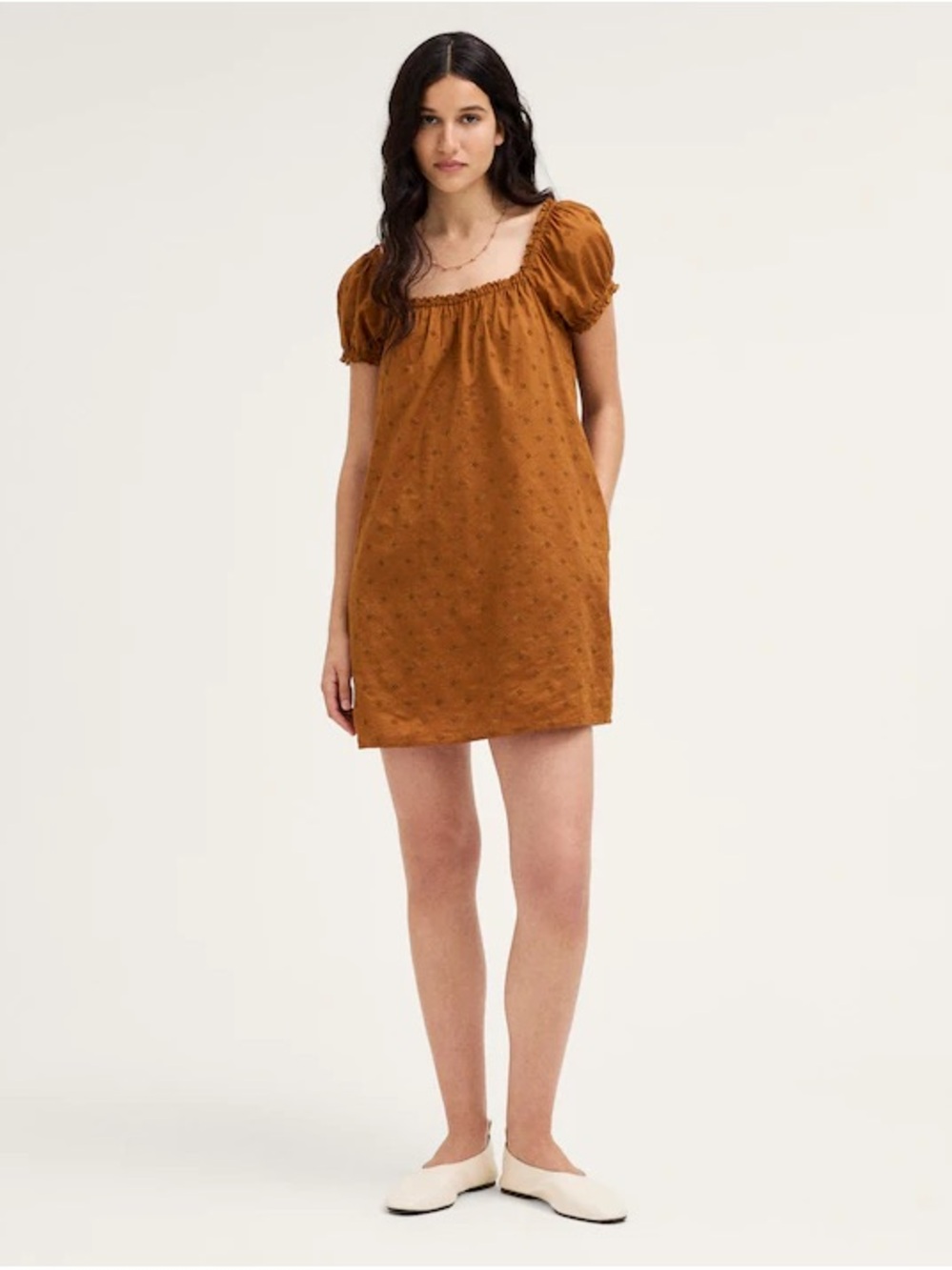 NWT Madewell Chateau Mini Dress XS Acorn Eyelet Cotton Puff Sleeve Embroidered